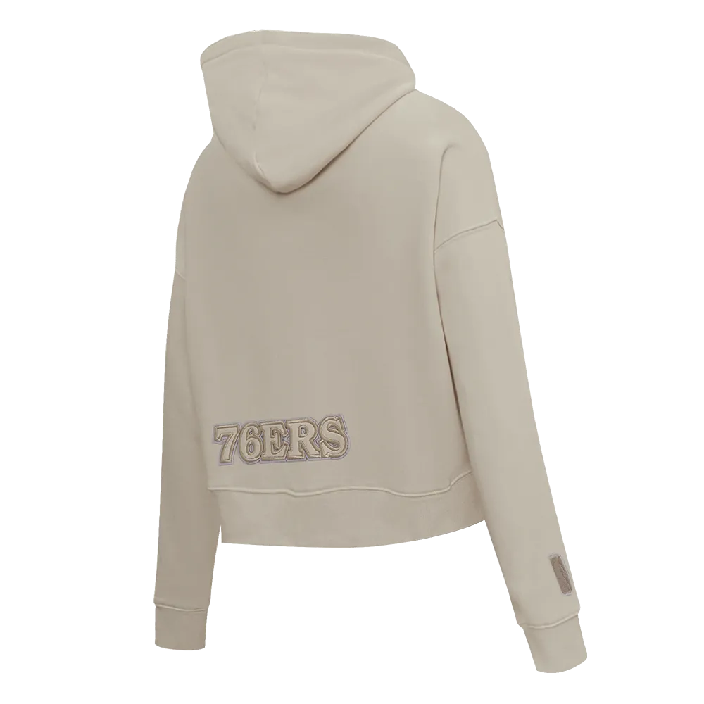 NBA PHILADELPHIA 76ERS NEUTRAL WOMEN'S CROPPED PO HOODIE (TAUPE)