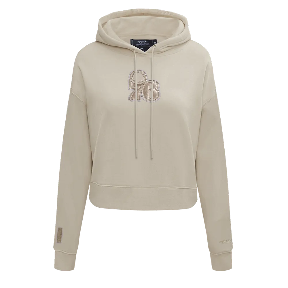 NBA PHILADELPHIA 76ERS NEUTRAL WOMEN'S CROPPED PO HOODIE (TAUPE)