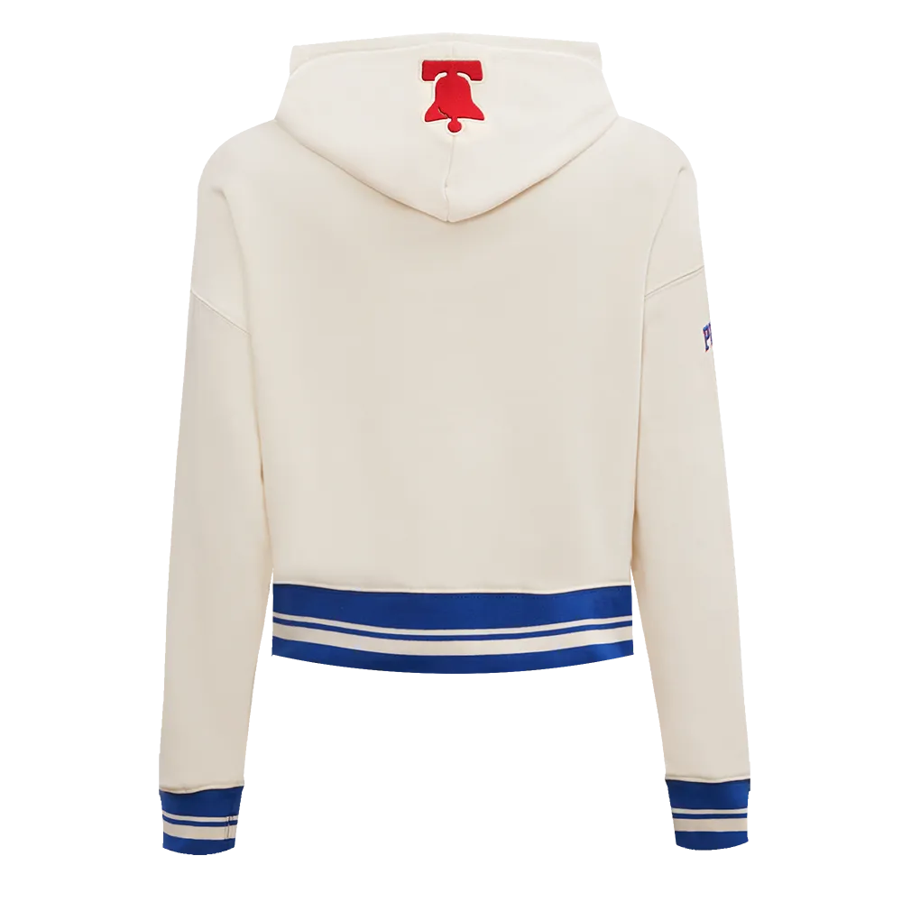 NBA PHILADELPHIA 76ERS RETRO CLASSIC WOMEN'S CROPPED PO HOODIE (EGGSHELL/ROYAL BLUE)