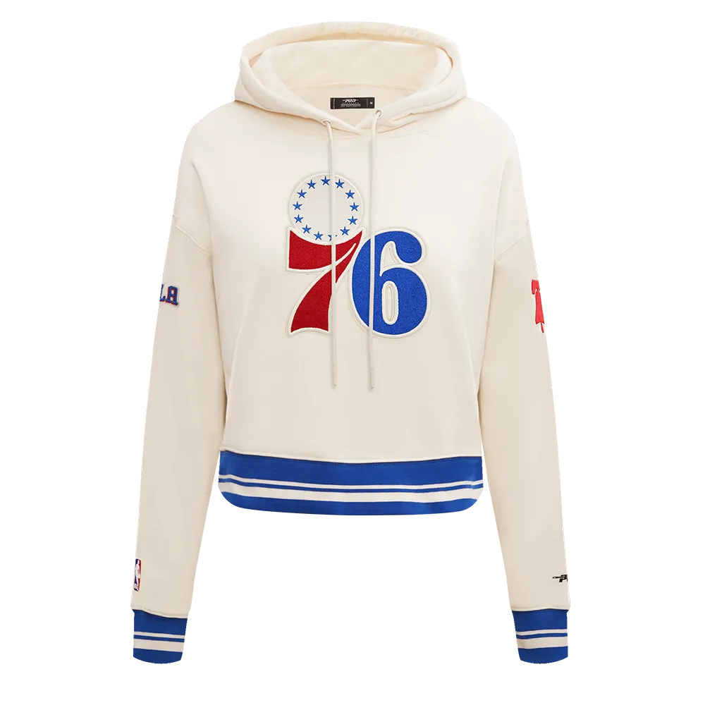 NBA PHILADELPHIA 76ERS RETRO CLASSIC WOMEN'S CROPPED PO HOODIE (EGGSHELL/ROYAL BLUE)