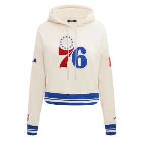 NBA PHILADELPHIA 76ERS RETRO CLASSIC WOMEN'S CROPPED PO HOODIE (EGGSHELL/ROYAL BLUE)