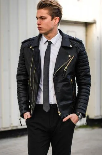 New Men's Genuine Lambskin Leather Jacket Black Slim fit Biker Motorcycle jacket