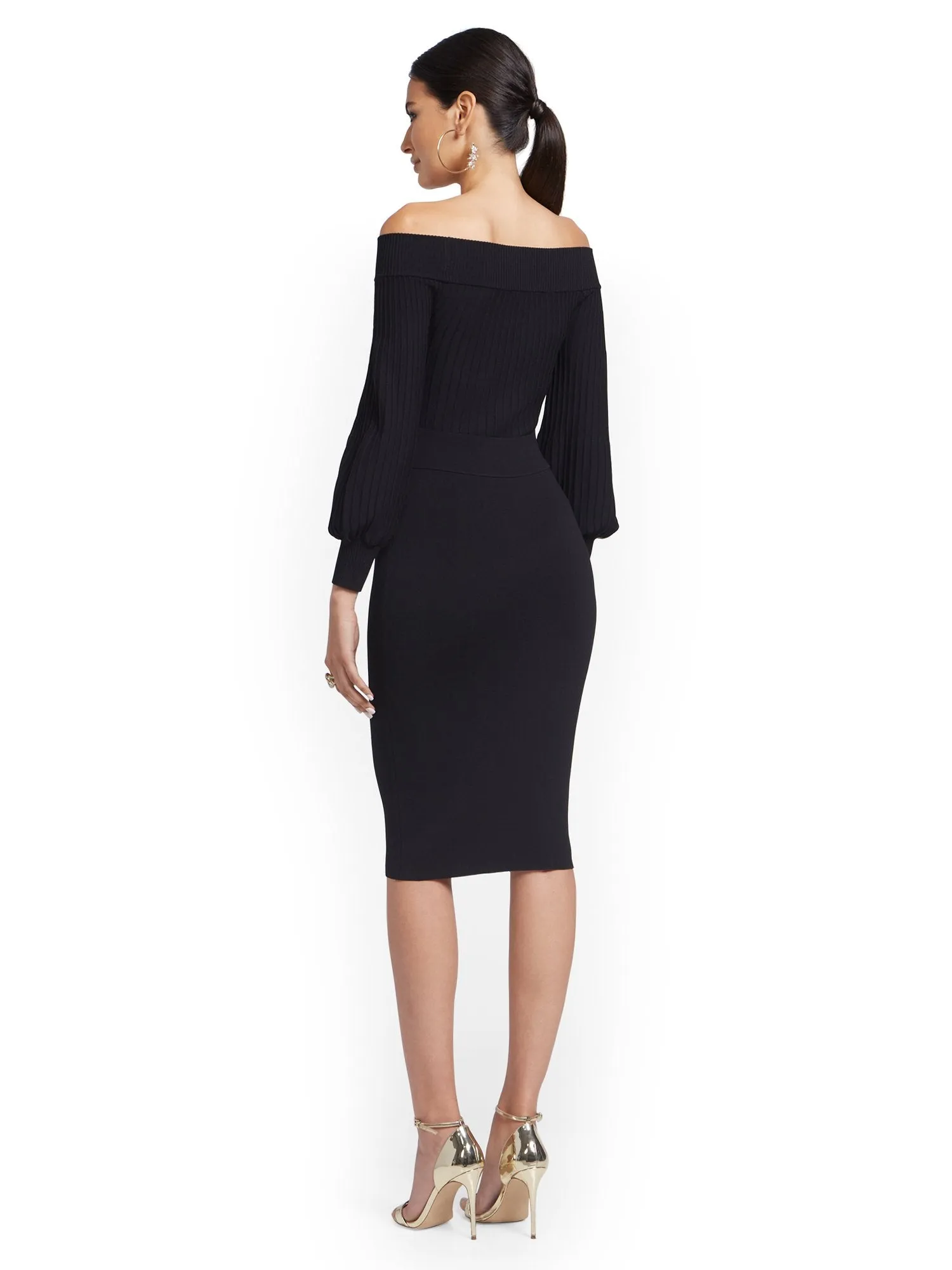 Off-The-Shoulder Sweater Sheath Dress