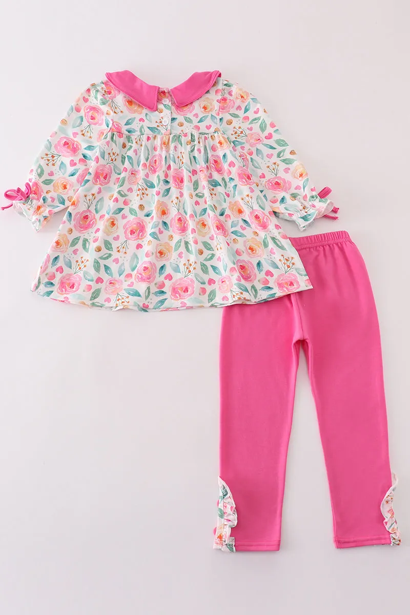 Pink floral girl pants set