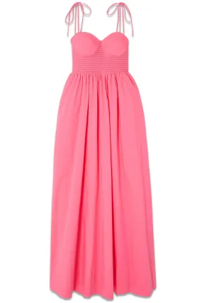 Pink Landry Shirred Cotton-Blend Poplin Maxi Dress