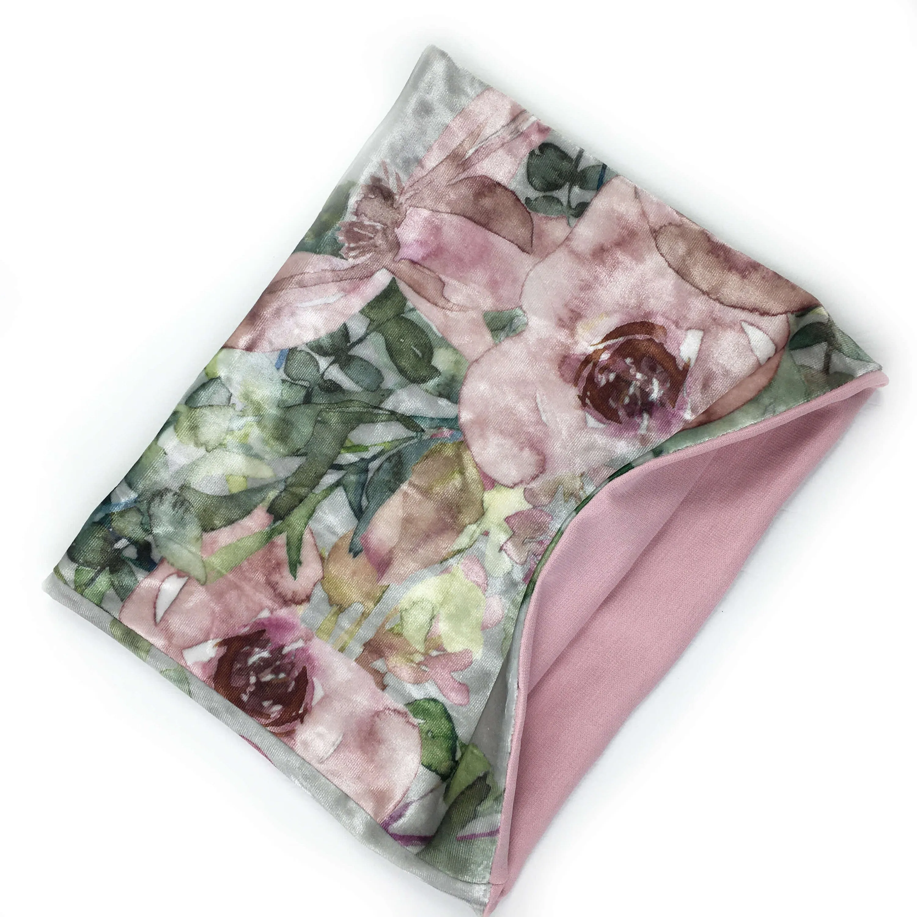 Pink Rose Watercolor,  Versatile Scarf, Headband, HatBand, Neck Warmer, Ladies Scarf, Velour Scarf, Designer Gaiter, Handpainted and printed