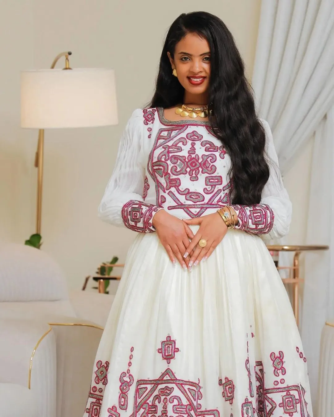 Pink Stunning Wedding Habesha Dress Modern Habesha Kemis Traditional Ethiopian dress Style