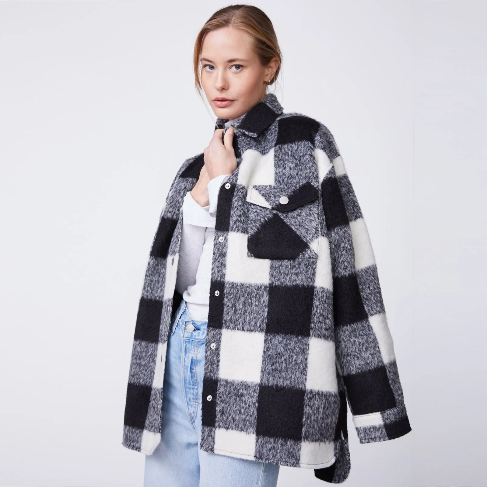 Plaid Flannel Jacket, Black/Natural