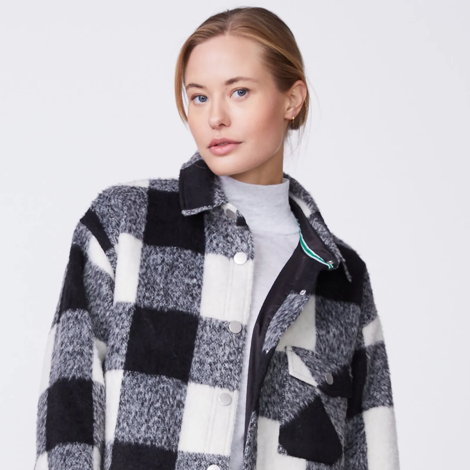 Plaid Flannel Jacket, Black/Natural