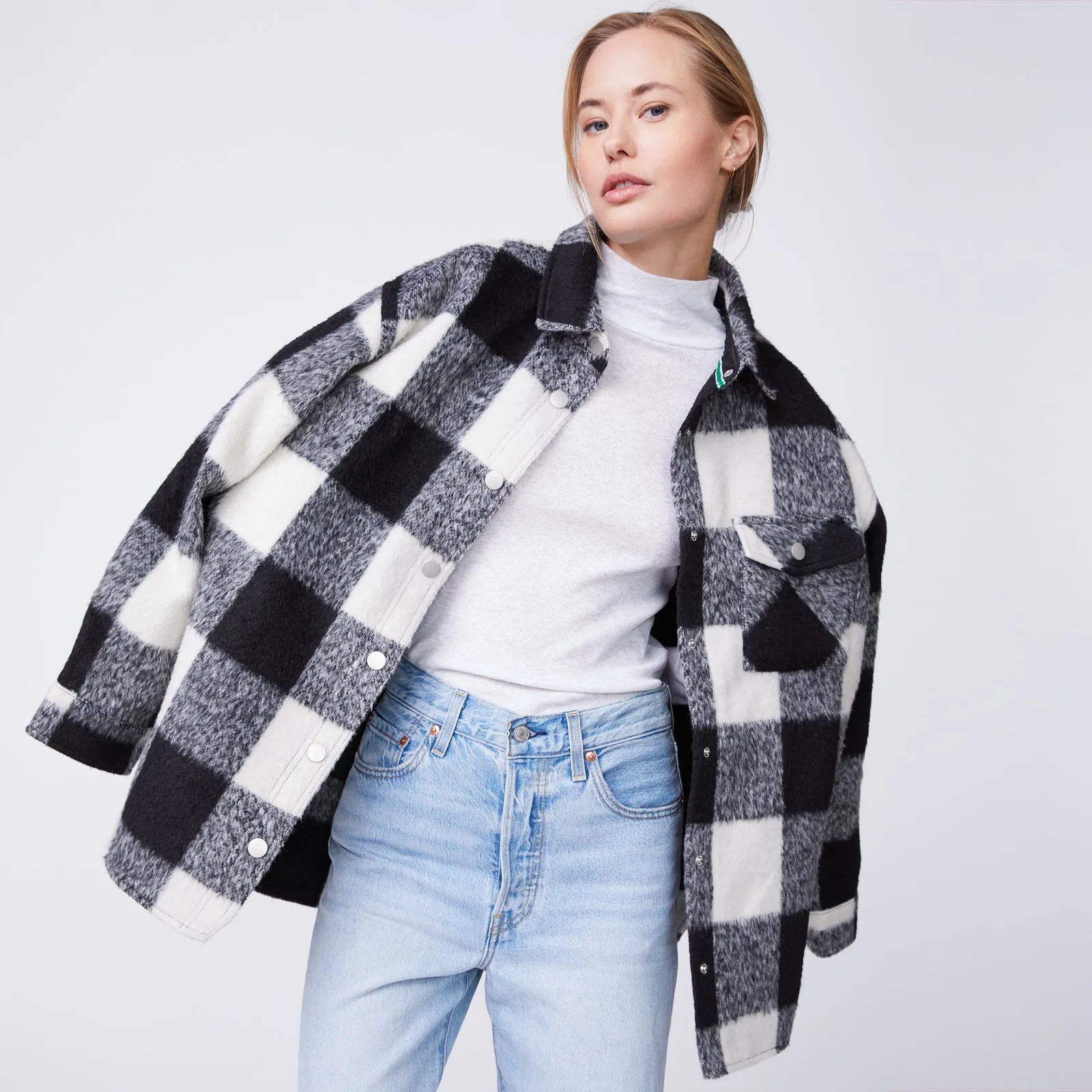 Plaid Flannel Jacket, Black/Natural