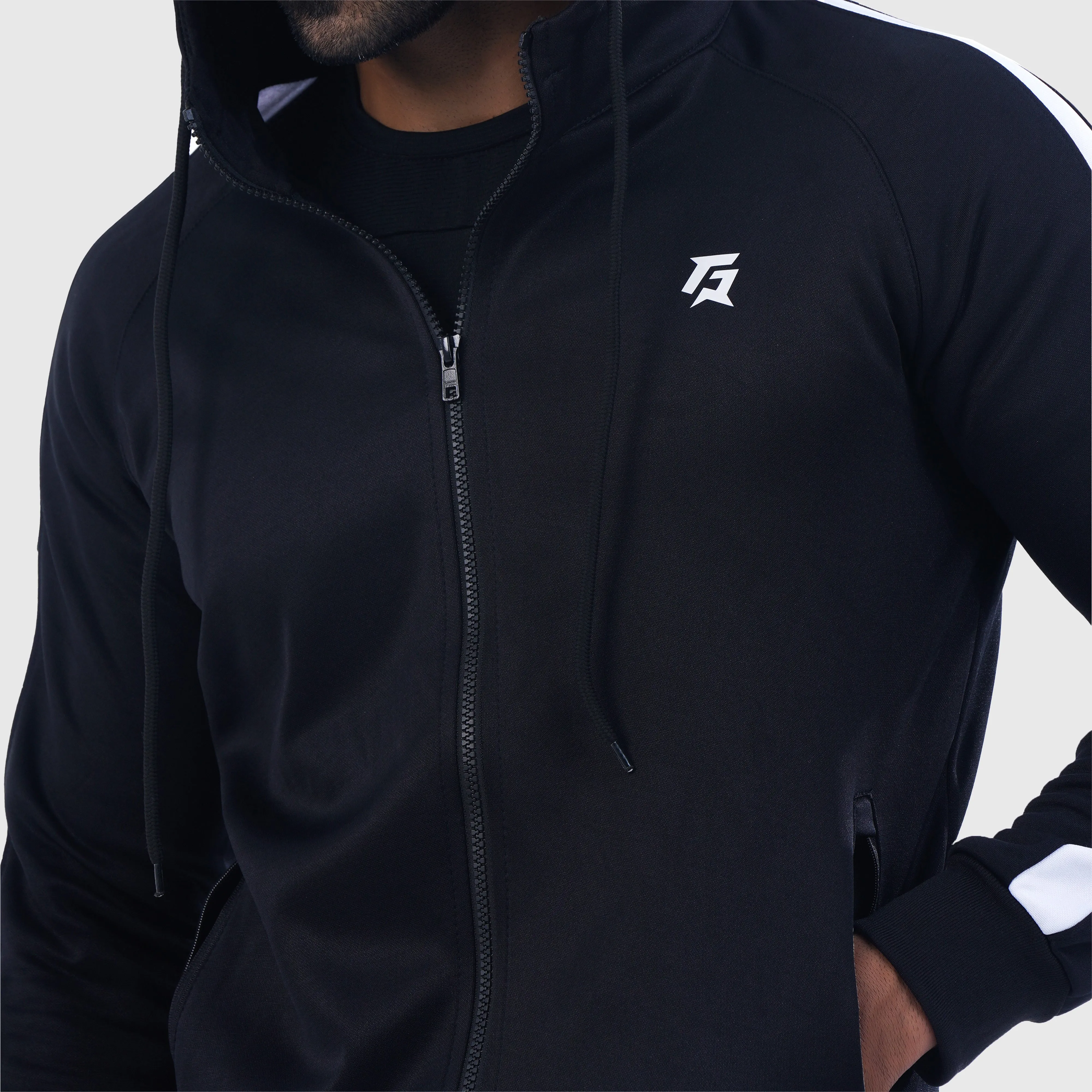 Poly Tracksuit Zipper Hoodie (Black)