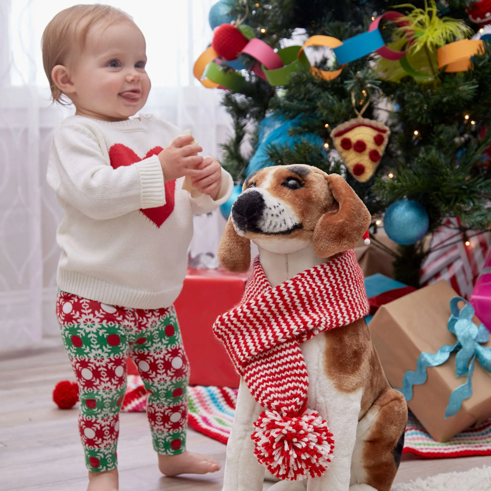 Red Heart Knit Holiday Stripes Dog Scarf