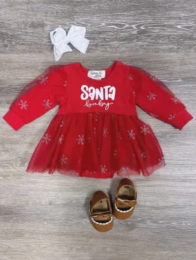 Santa Baby Red Snowflake Chiffon Tutu Christmas Baby Romper