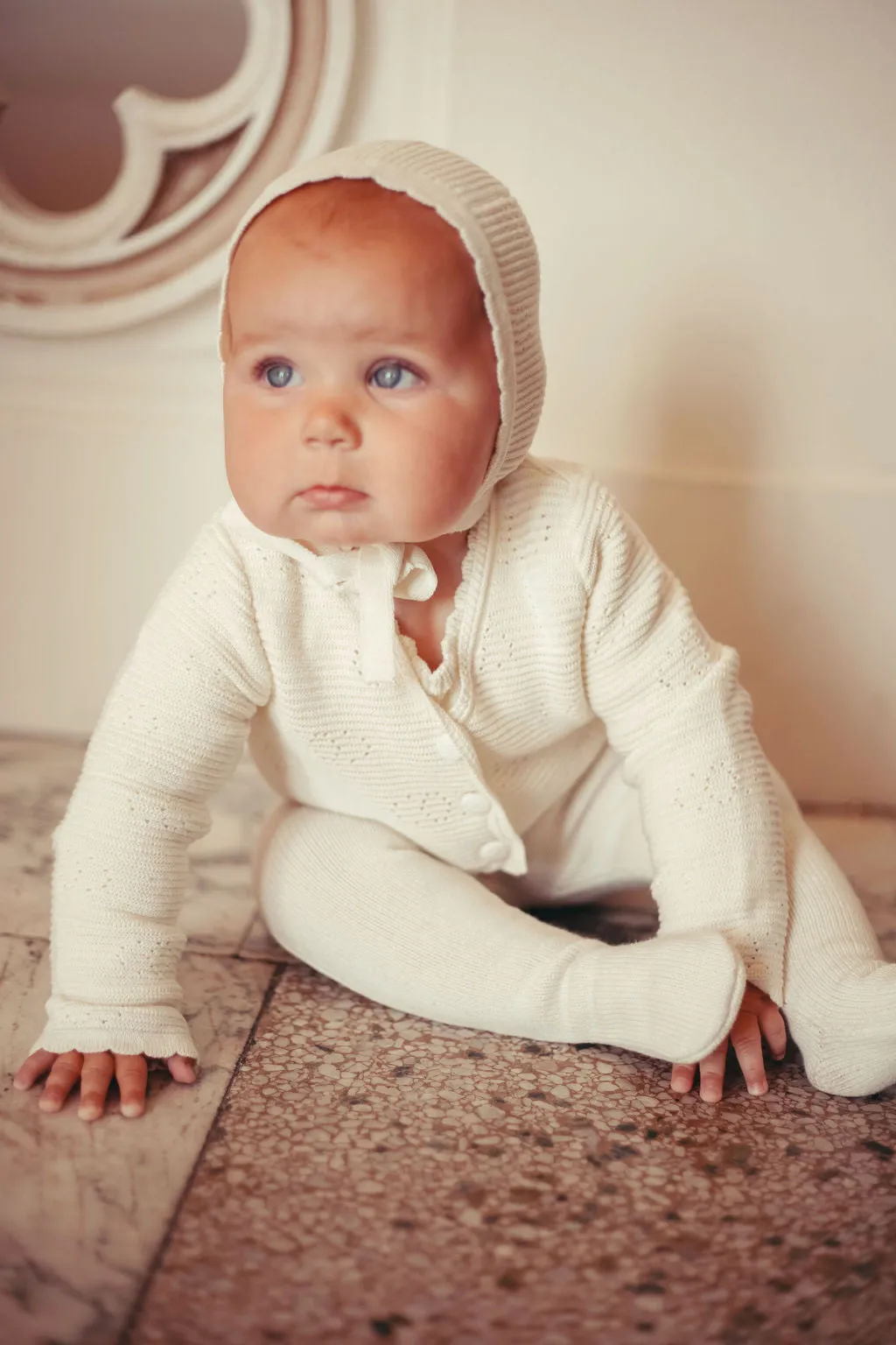 Scalloped Cardigan with Bonnet