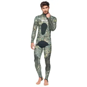 SEAC Pirana Lycra Two-Piece Camouflage Scuba Diving Spearfishing Wetsuit with Chest Guard and PU Protectors on Knees, Elbows and Lower Back