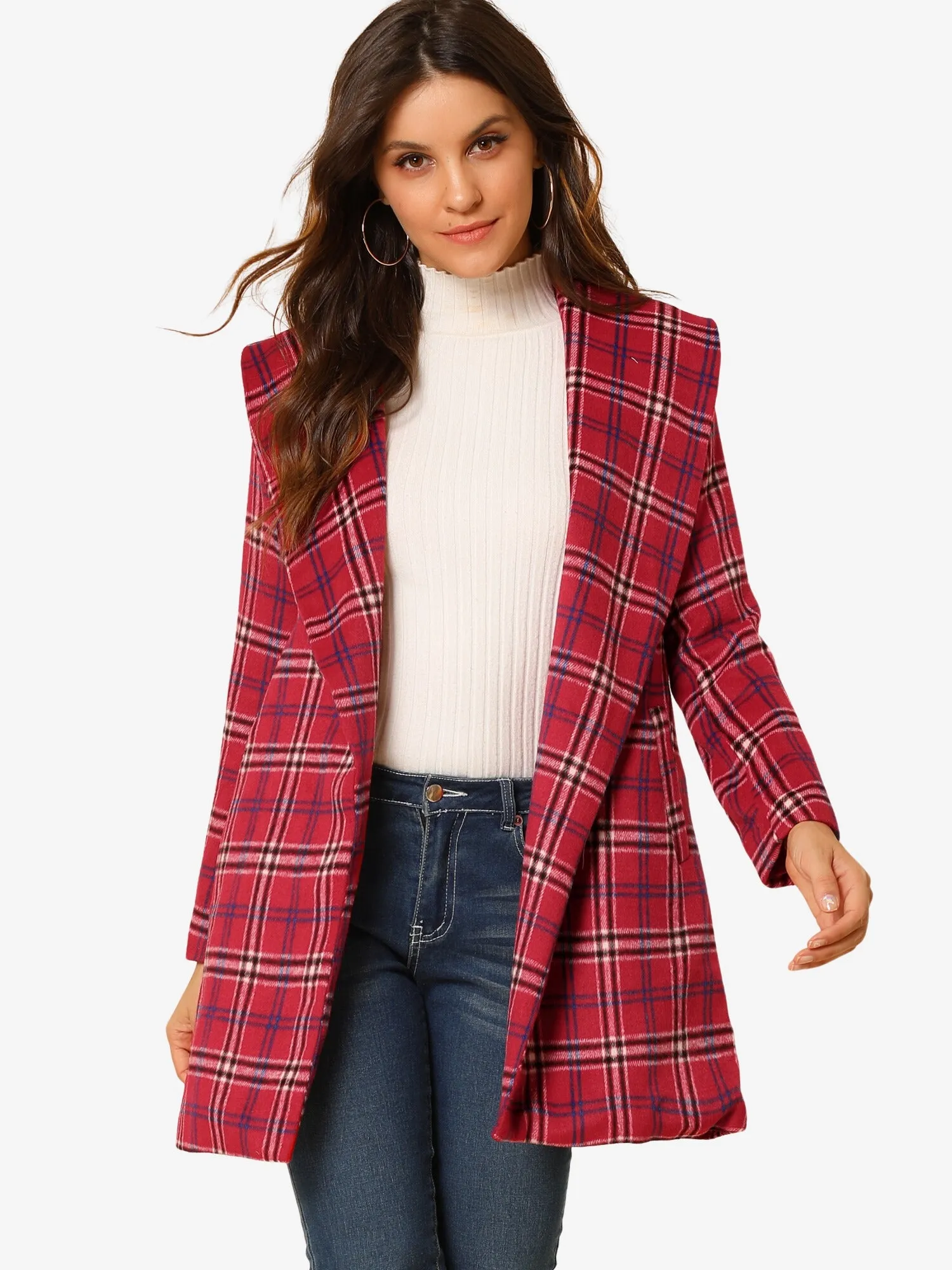 Shawl Collar Check Belted Wrap Plaid Coat with Pockets