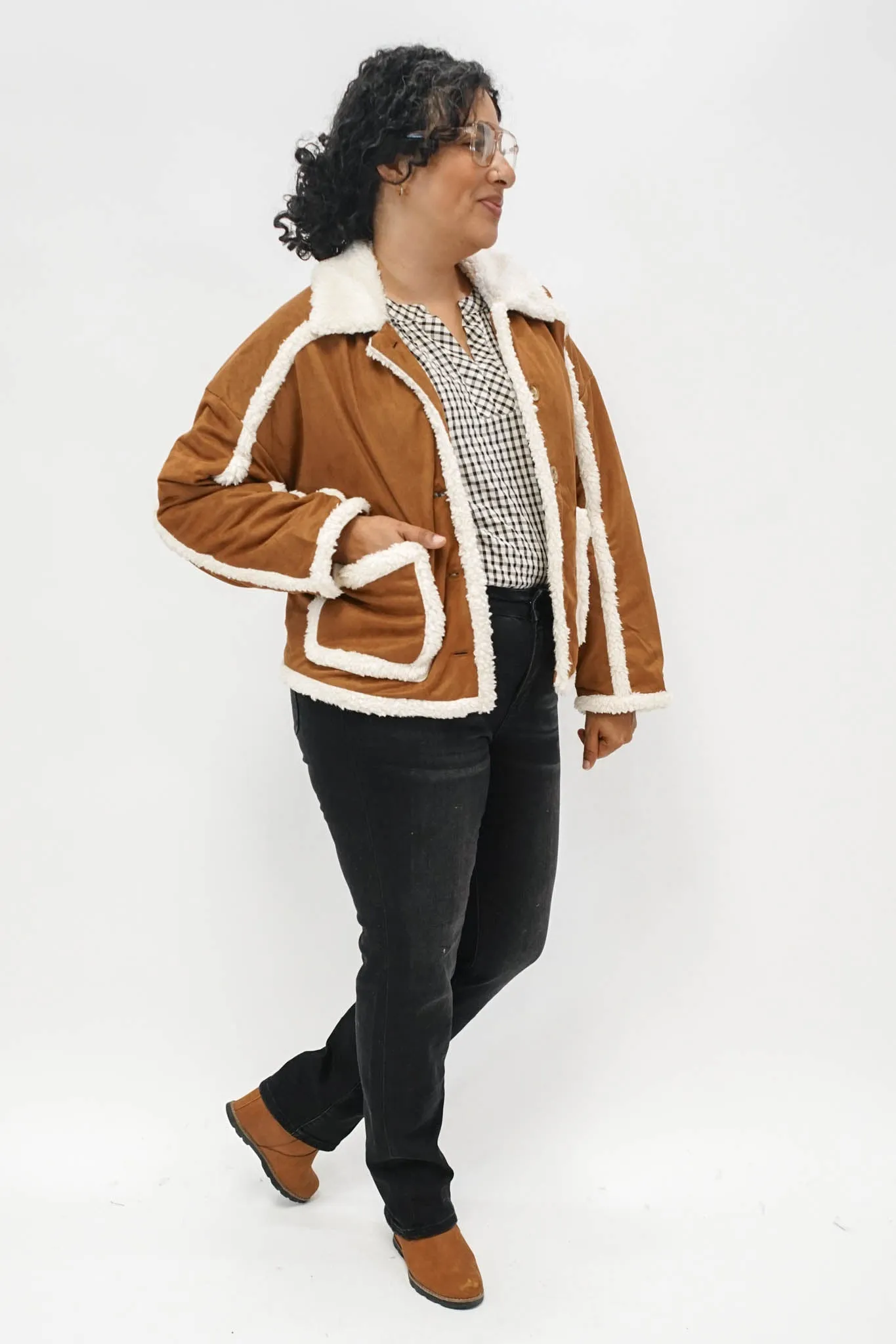 Sherman Faux Suede Sherpa Trimmed Jacket