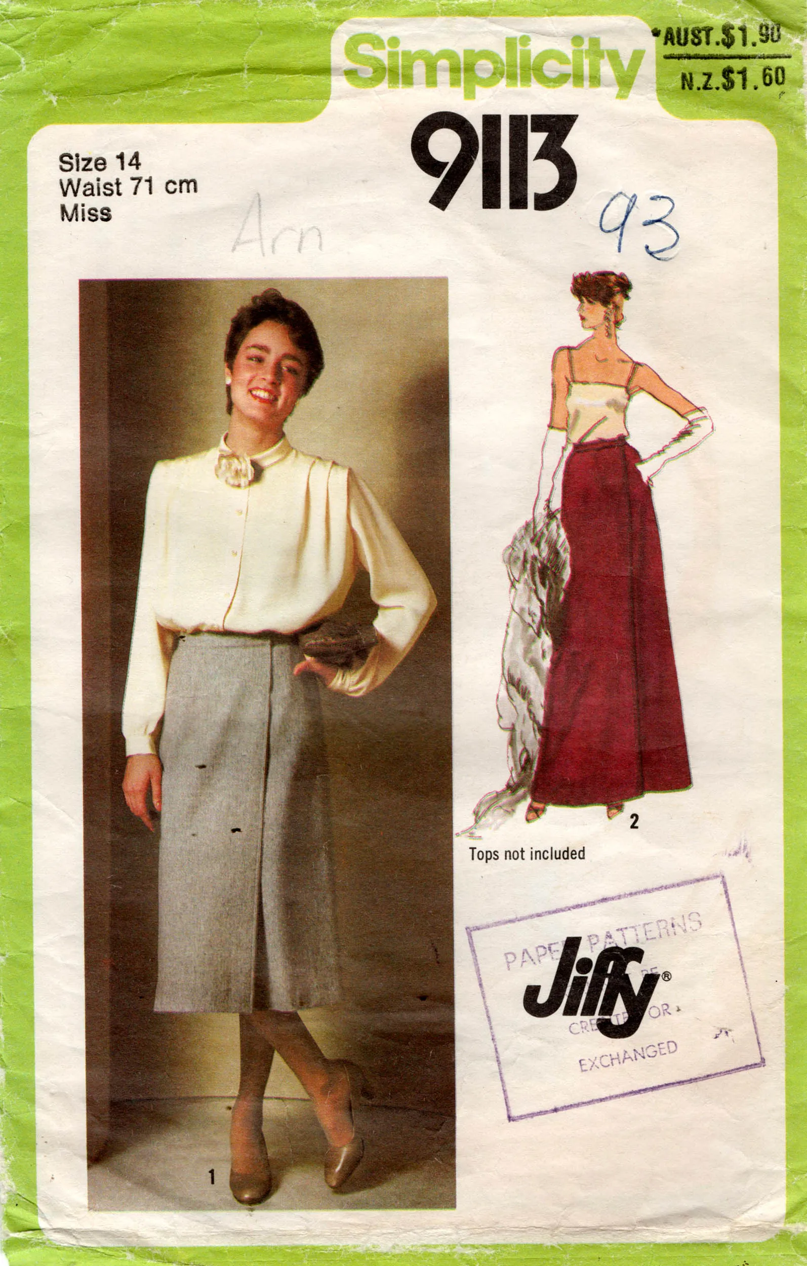 Simplicity 9113 JIFFY Womens Wrap Skirt 1970s Vintage Sewing Pattern Size 14 Waist 28 inches