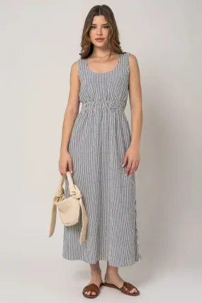 SLEEVELESS STRIPE SIDE SLIT MAXI DRESS