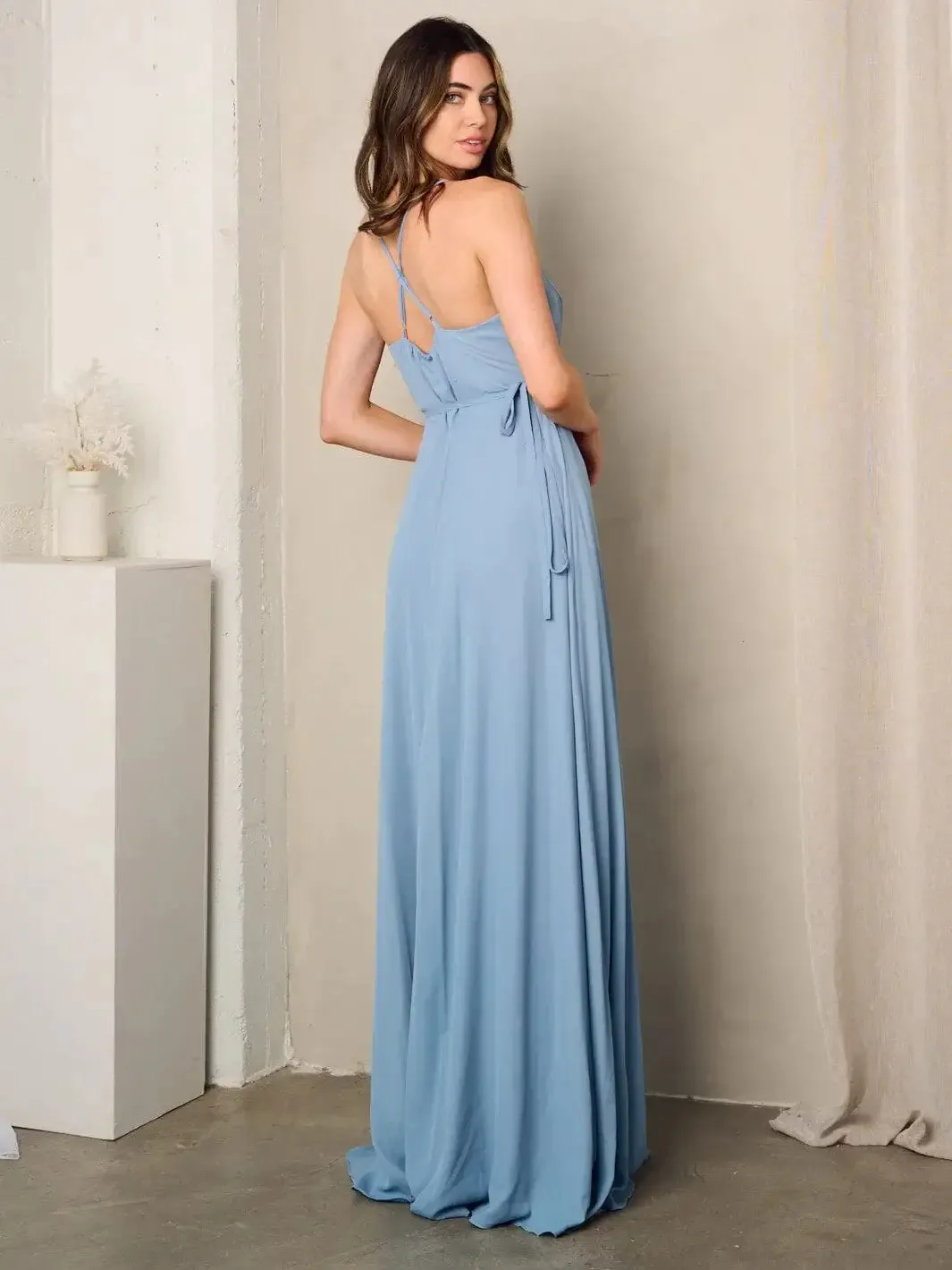 SLEEVELESS SURPLICE SELF TIE MAXI DRESS