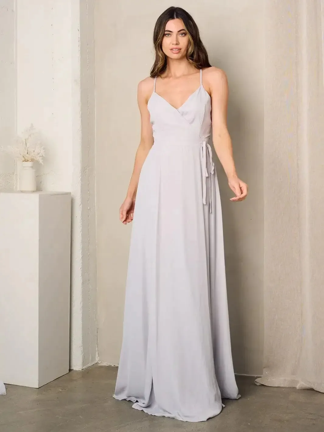 SLEEVELESS SURPLICE SELF TIE MAXI DRESS