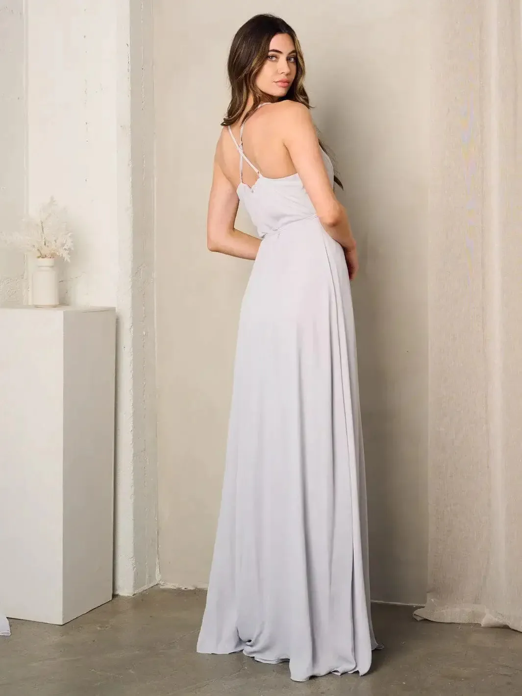 SLEEVELESS SURPLICE SELF TIE MAXI DRESS