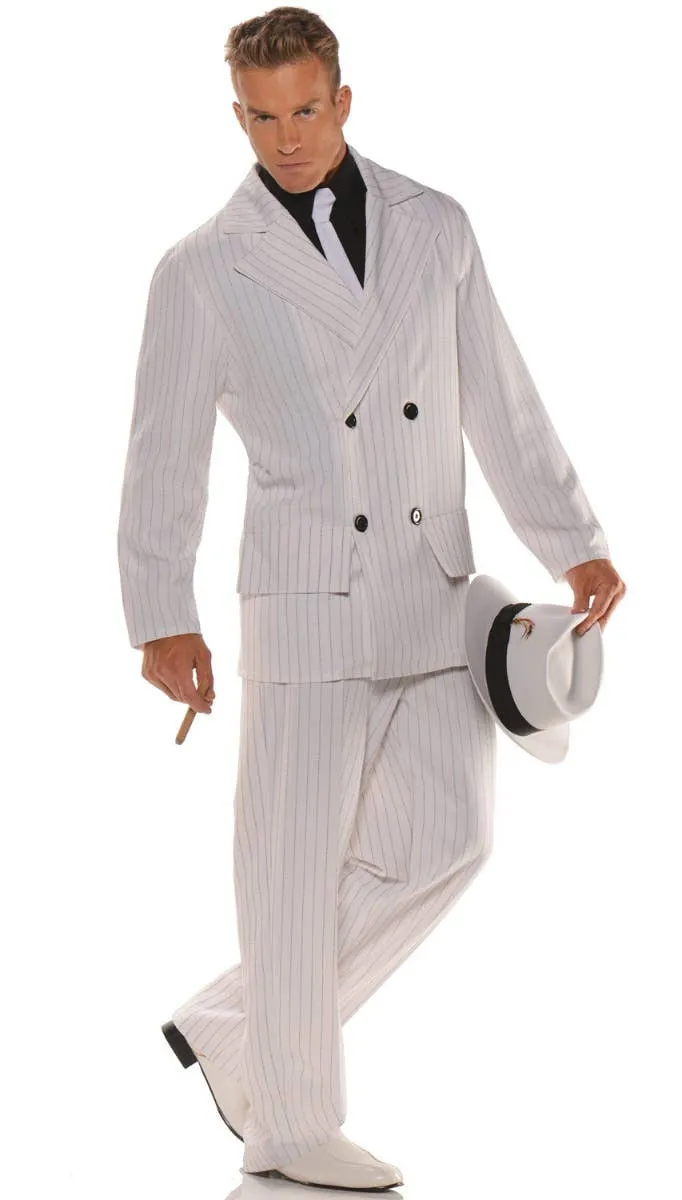 Smooth Criminal Mens Plus Size White Pinstripe 1920s Costume