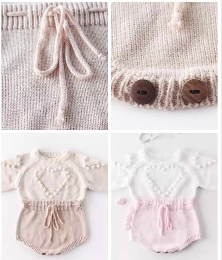 Stella - Baby Girl Knitted Heart Romper , size Newborn - 18 months