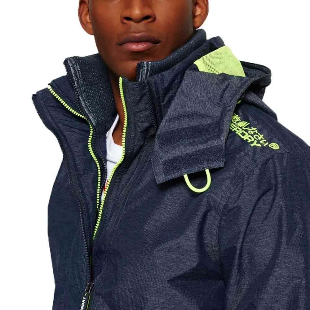 Superdry Mens Tech Hood Wind cheater Zip Jacket - Navy Marl/lemonade