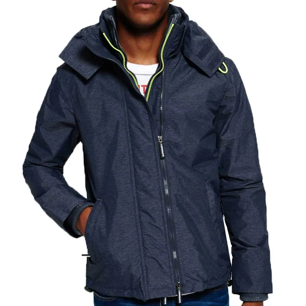 Superdry Mens Tech Hood Wind cheater Zip Jacket - Navy Marl/lemonade