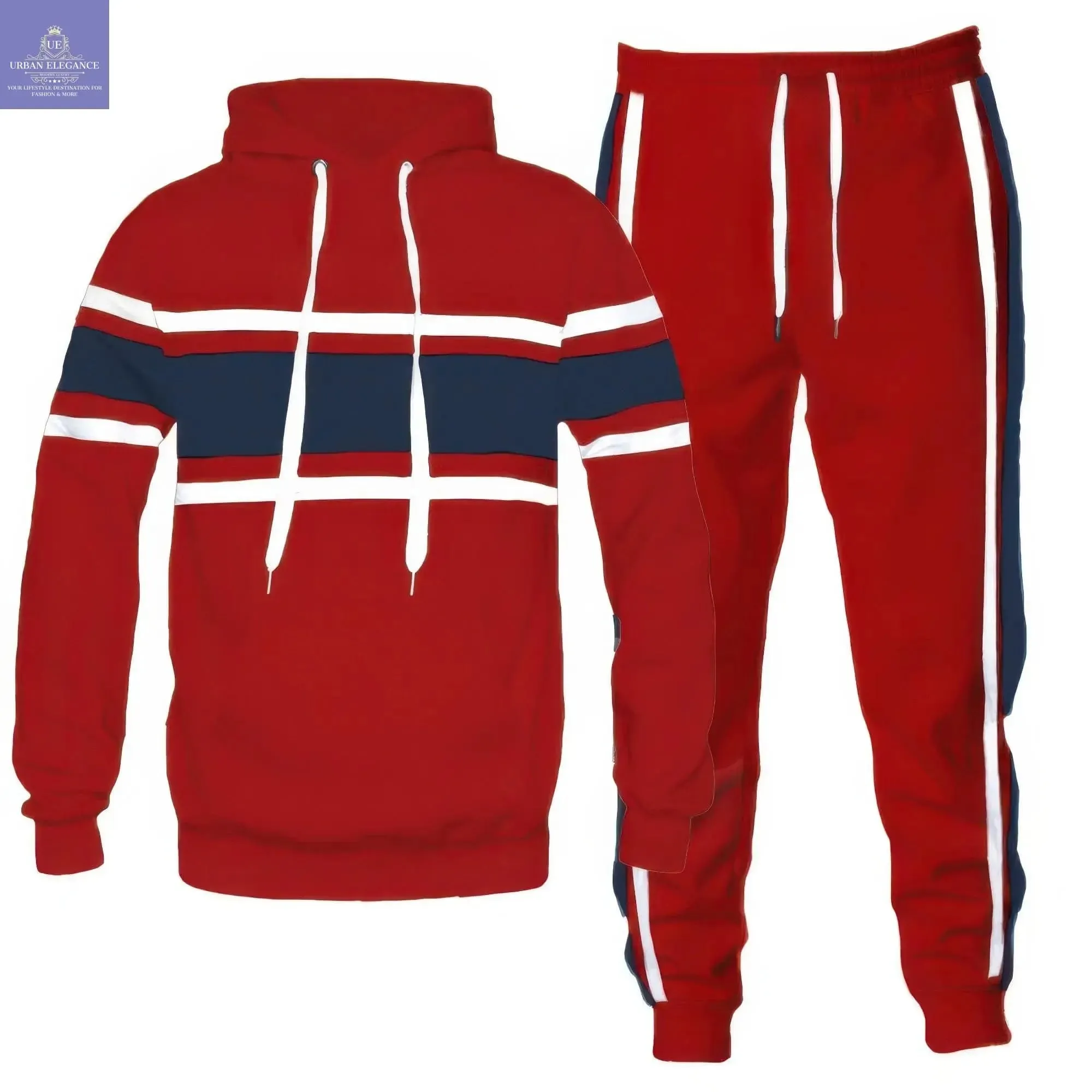 Three Stripe Solid Pullover Hoodie Set