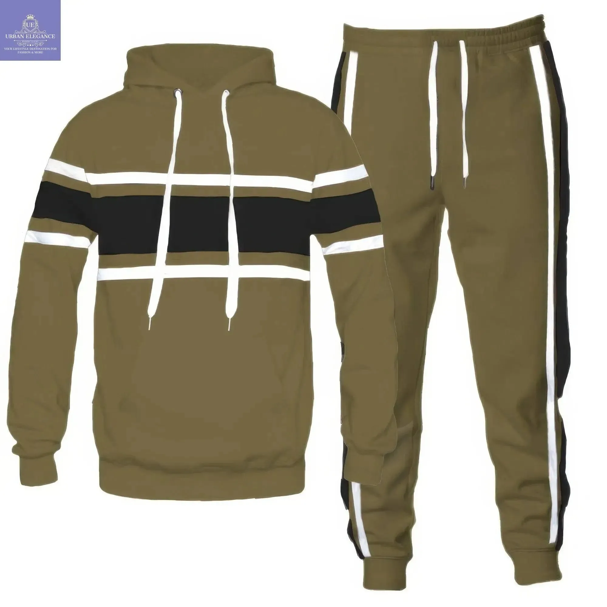 Three Stripe Solid Pullover Hoodie Set