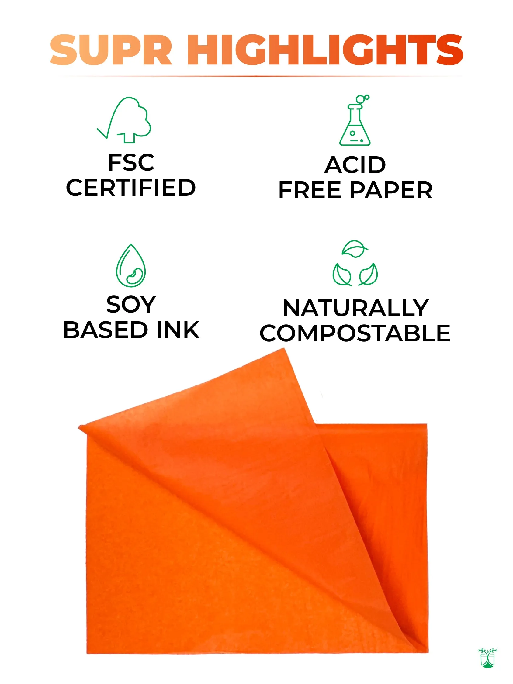 Tissue Paper (Tangerine). Acid-Free & Sustainable Paper.