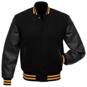 Varsity Black Wool Leather Jacket