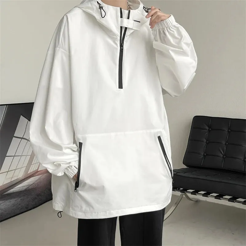 Wiaofellas  - American Half-zip Hooded Punching Jacket Autumn Functional Wind Casual Jacket Loose Workwear Jacket Women Men Clothing