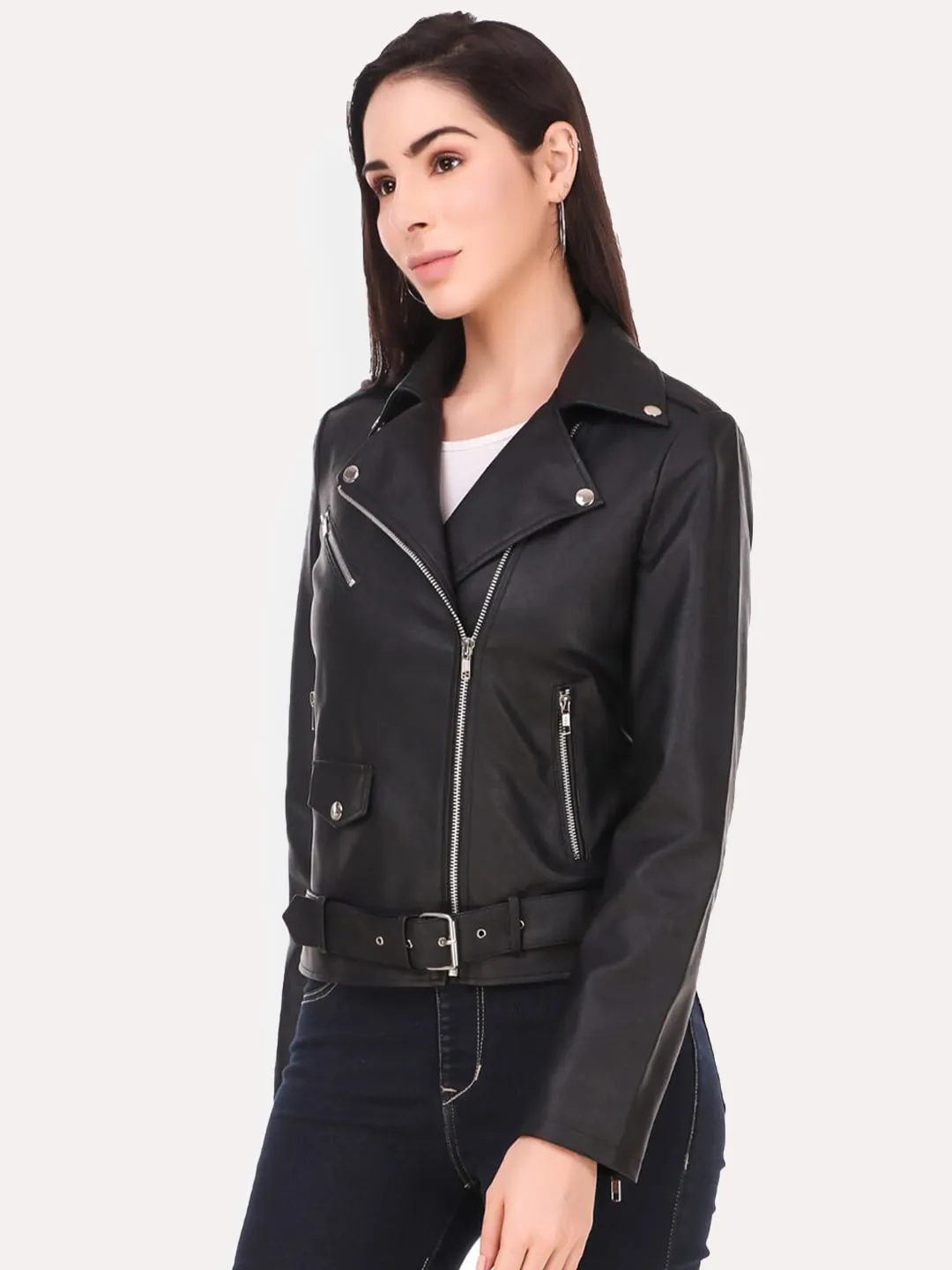 Women Black Outdoor Biker Jacket | QAWACH