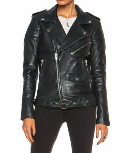 Women Leather Jacket Black Slim Fit Biker Motorcycle lambskin-All Sizes