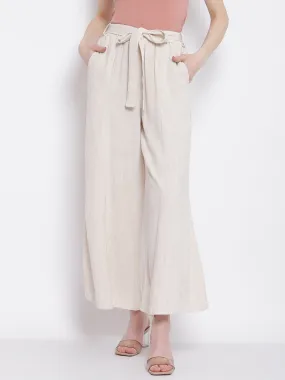 Women Off Whitecreamy Wide Panto Solid Wide Pants Trousers