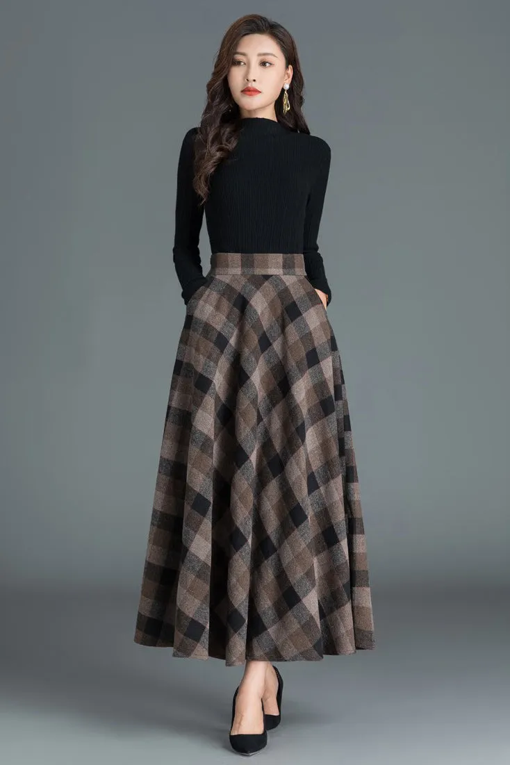 Women Winter Long Plaid Wool Skirt 3804