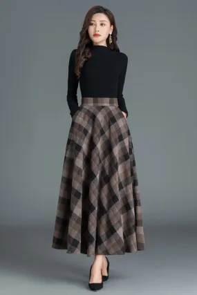 Women Winter Long Plaid Wool Skirt 3804