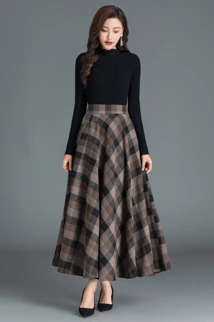 Women Winter Long Plaid Wool Skirt 3804