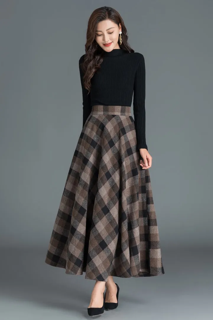 Women Winter Long Plaid Wool Skirt 3804